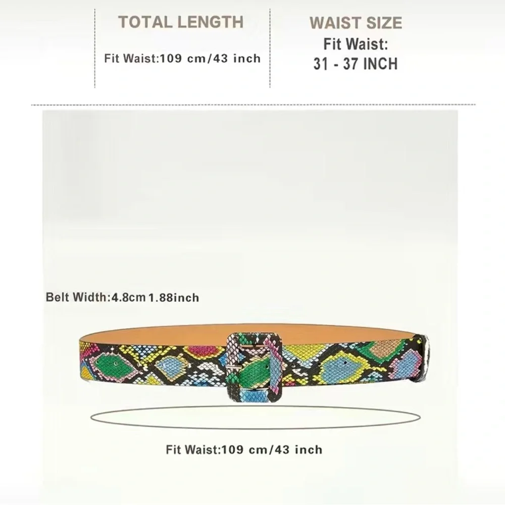 Multicolor Snake Pattern Square Buckle Belt - Picture 4 of 4